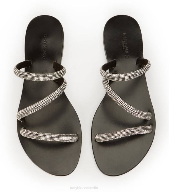 Sandalen| de Tony Bianco Frauen Fusionswohnungen Kristall/schwarzes Wildleder 4624664